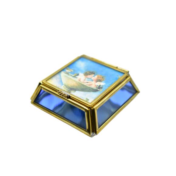 Viva! Glass & Brass Trinket Box Handcrafted In Mexico Kissing Cherub Angels Bin1 - Picture 3 of 12